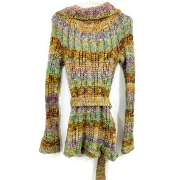 Free People Rainbow Chunky Knit Belted Sweater Cardigan - Picture 3 of 10